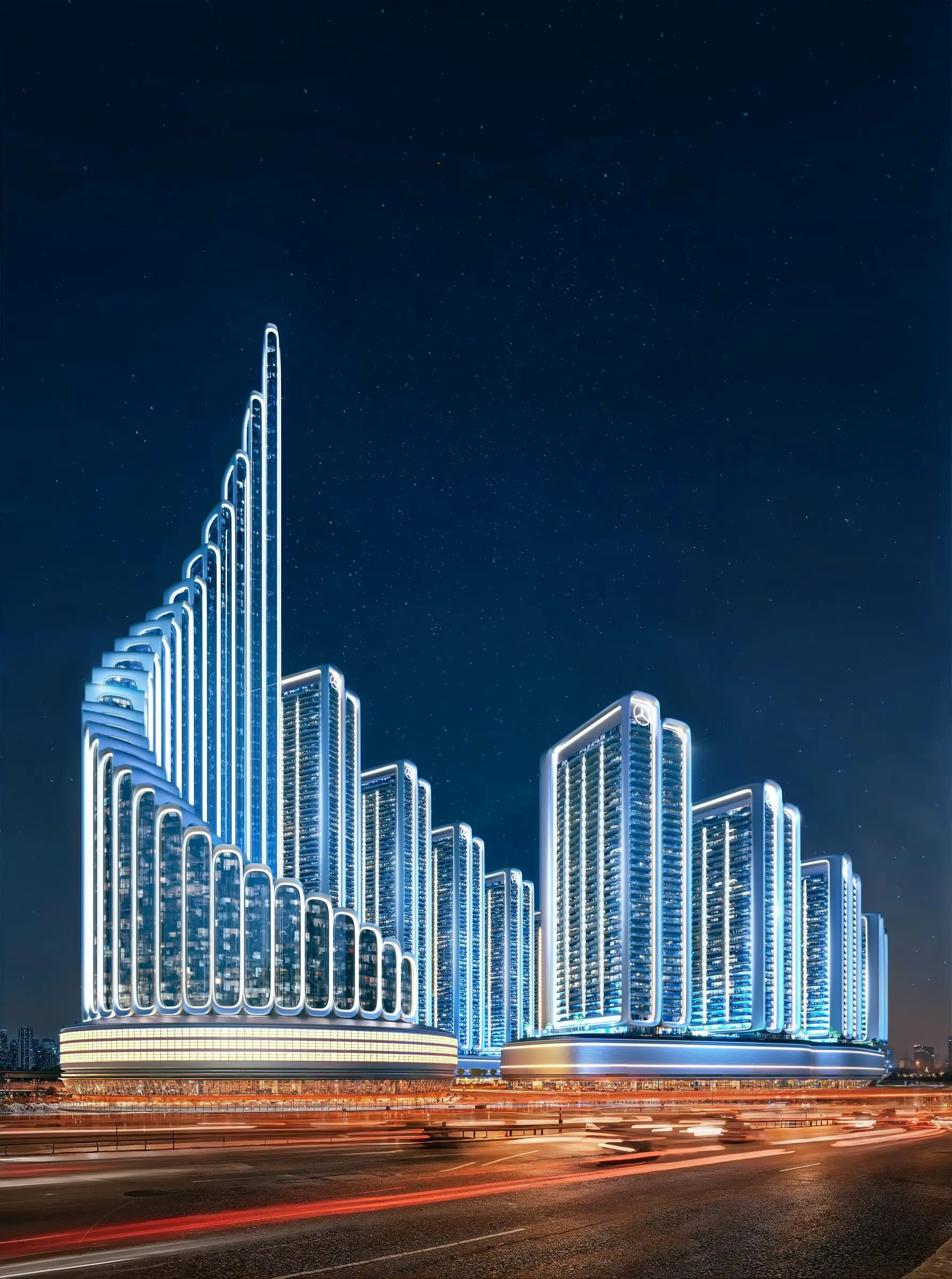 Mercedes-Benz Places by Binghatti - street shot of the tower entrance, Downtown Dubai