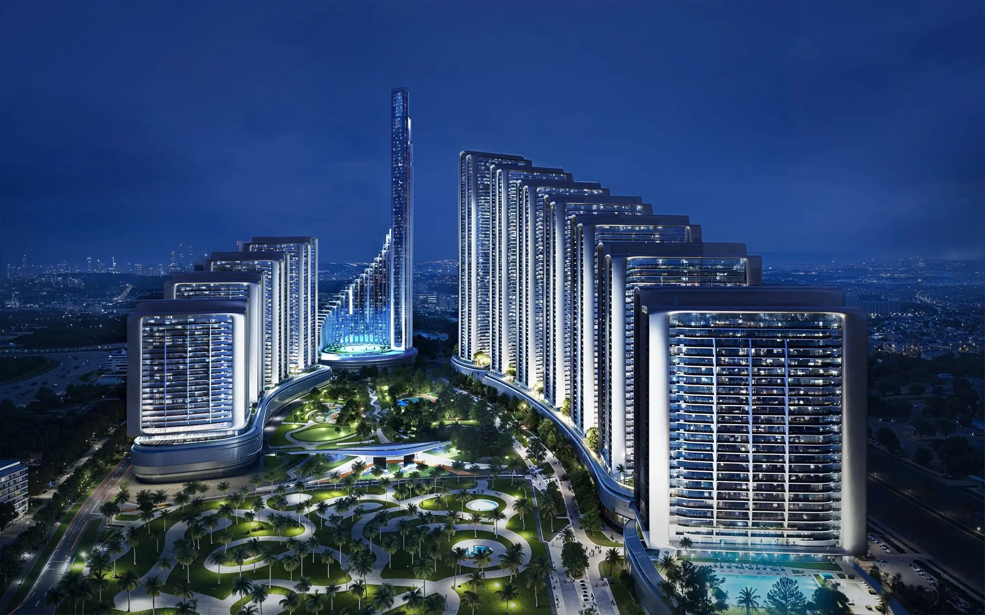 Mercedes-Benz Places by Binghatti - elevated view across Downtown Dubai