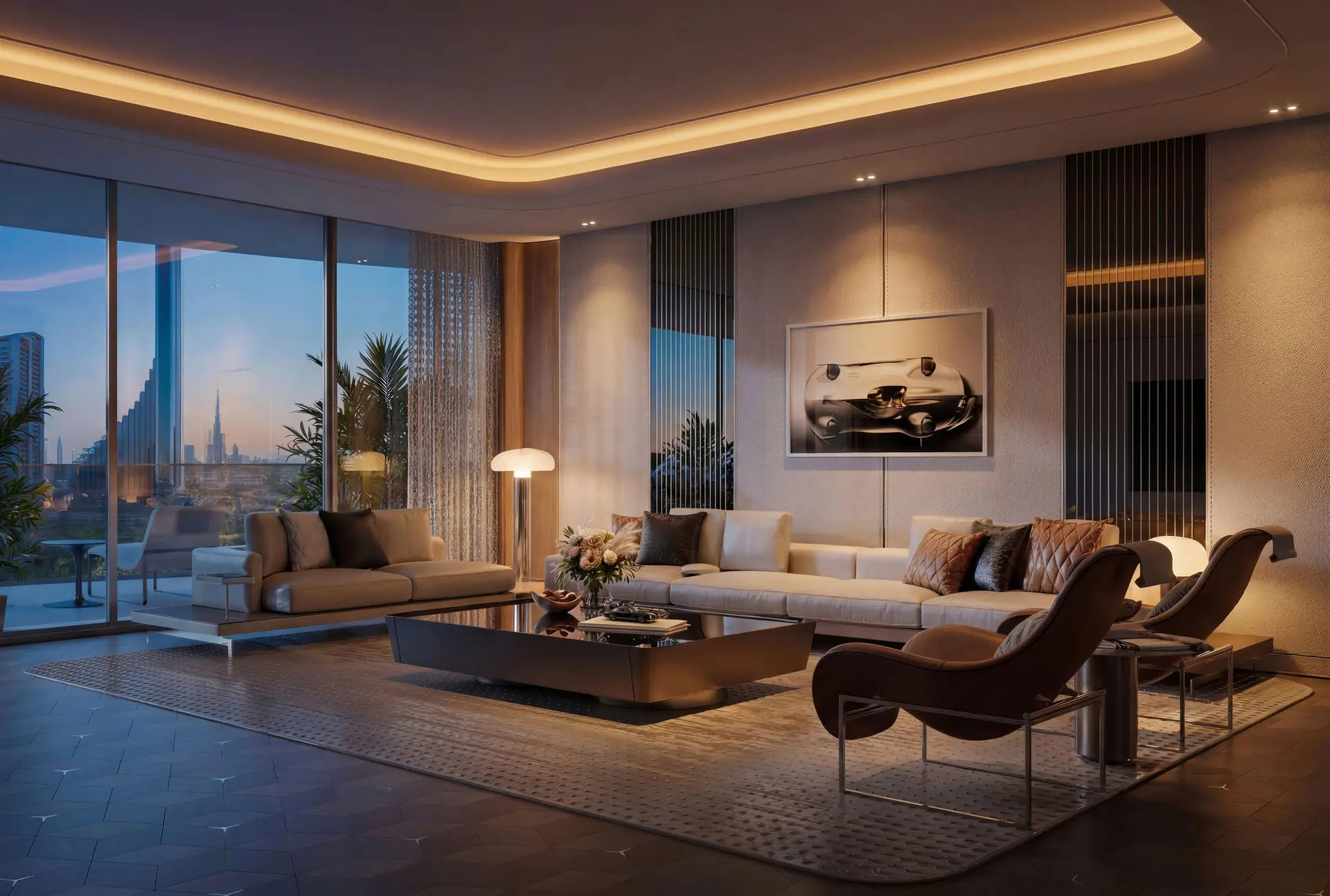 Mercedes-Benz Places by Binghatti - five bedroom duplex living area - 5 Bedroom